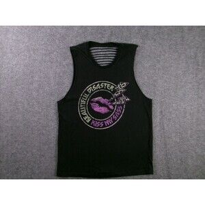 Beautiful Disaster Tank Top Women Large Black Shredded Back Lip Kiss My Sass